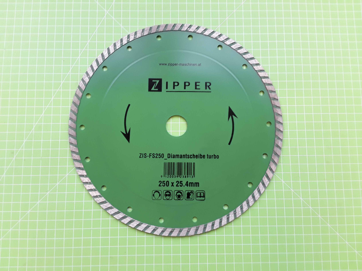 Zipper Maschinen Ersatzteil passend zu ZI-FS250 Diamantscheibe turbo 250x25,4mm